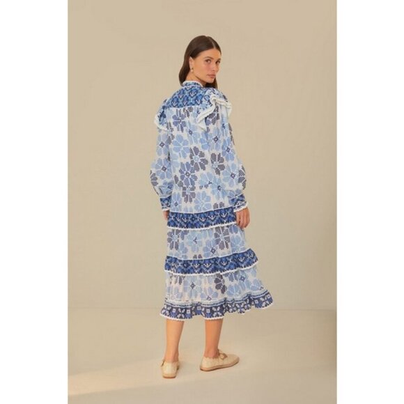 💕FARM RIO💕 Off-White Stitched Flowers And Girls Midi Dress ~ Small S NWT - Picture 3 of 16